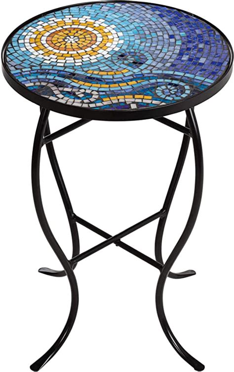 Amazon Com Teal Island Designs Ocean Modern Black Metal Round Outdoor Accent Table Wide