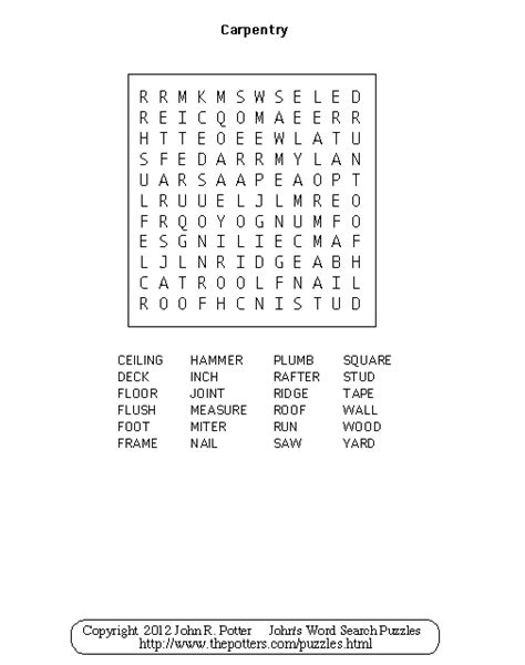 Johns Word Search Puzzles Kids Carpentry