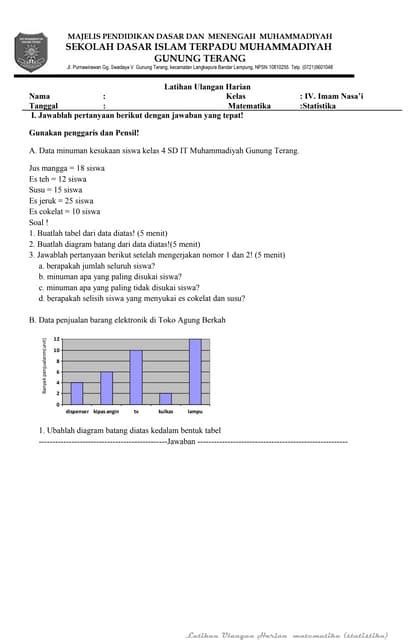 Ulangan Harian Latihan Mtk Statistika Kelas 4 Sd Pdf