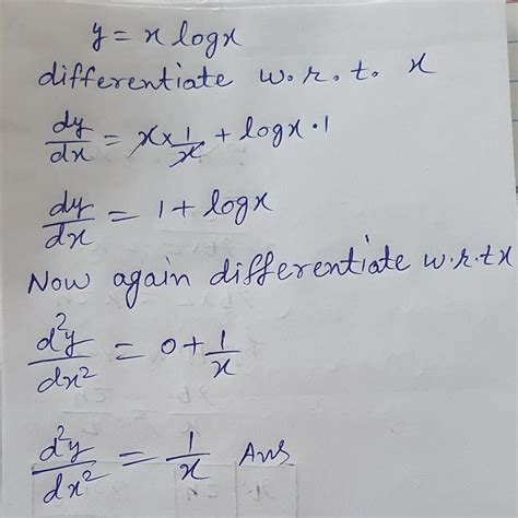 9 double derivative d 2 y dx 2 of y x logx is