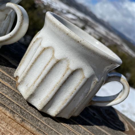 Handmade Set Pair Mug Pottery Coffee Cup White Espresso Fluted Etsy