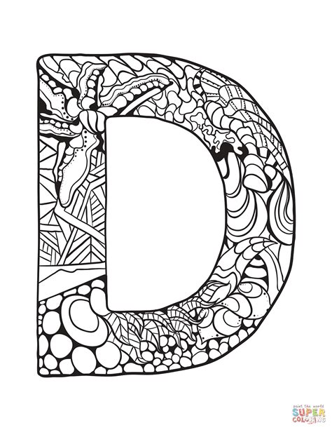 If you love coloring zentangles, you will love this letter s zentangle pattern. Letter D Zentangle coloring page | Free Printable Coloring ...
