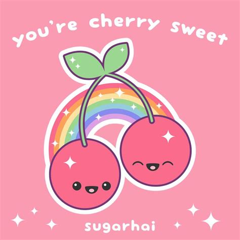 Super Sweet Cherry Love Pun With Rainbow Cute Food