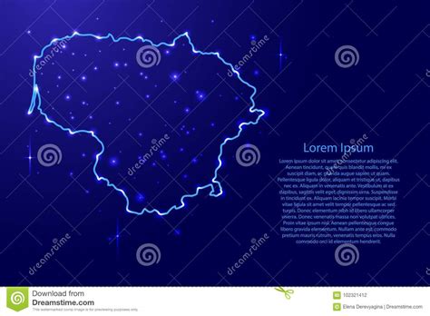 Trace Lituania De La Red De Los Contornos Azul Ejemplo Luminoso De Las