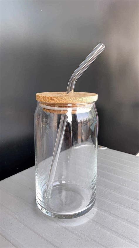 Bamboo Lid And Straw Beer Can Glass Iced Coffee Glass Lid Etsy Beer