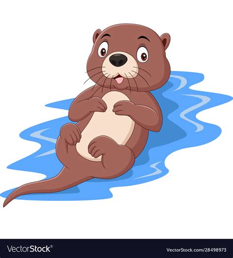 Cartoon Funny Otter Floating On Water Royalty Free Vector
