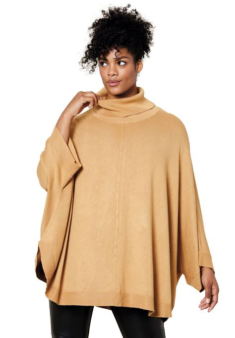 Ellos Women S Turtleneck Poncho Sweater Pullover Walmart Com