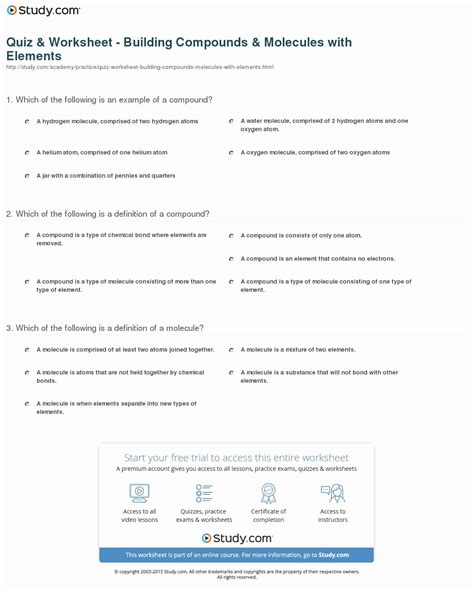 50 Molecules And Compounds Worksheet