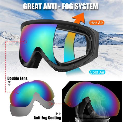 Odoland Otg Ski Goggles Anti Fog Anti Glare Lens With Uv400 Protection Adult Goggles Double