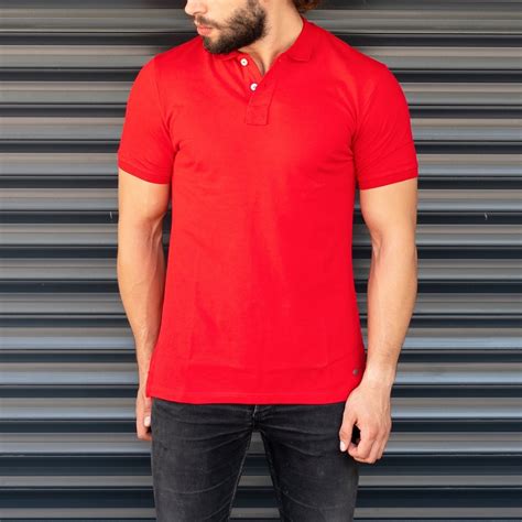Mens Classic Slim Fit Longline Polo T Shirt Red