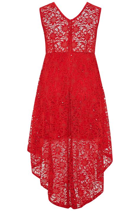 Izabel Curve Red Lace Sequin High Low Dress Yours Clothing