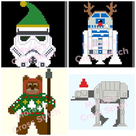 Patterns Christmas Bundle 4 Star Wars Cross Stitch R2d2 At At Ewok