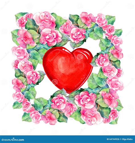 Rose Flowers Wreath Heart Watercolor Stock Illustration