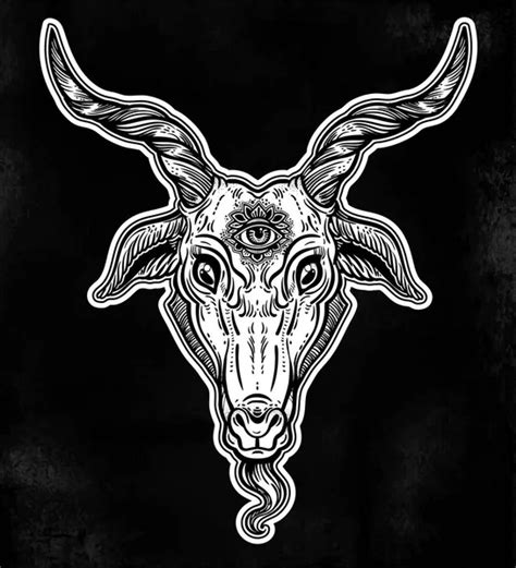 Demon Goat Baphomet With Sacred Occult Eye Satanic Goat Head Binary