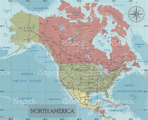 Mappa Politica Dettagliata Del Nord America Nella Proiezione Mercatore