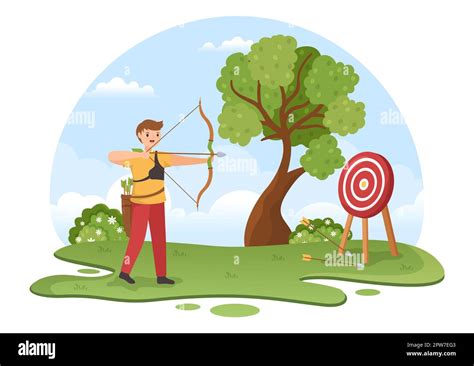 Archery Sport With Bow And Arrow Pointing At Target For Outdoor