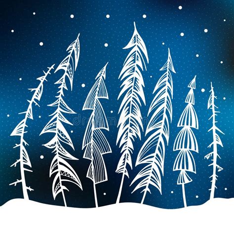 Christmas Trees In Snow Forest Stock Vector Illustration Of Geometric
