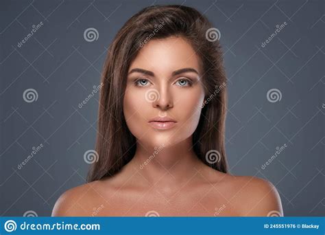 Beautiful Woman With Perfect Skin And Nude Make Up Stock Photo Image