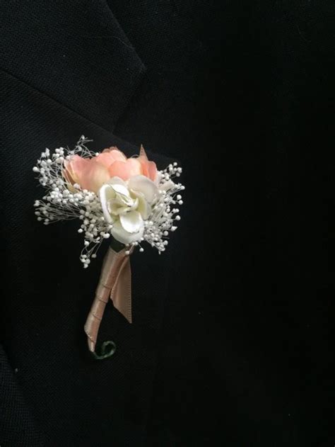 Mens Boutonniere Lapel Pin Babys Breath And Roses Rustic