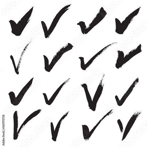 Collection Of 16 Hand Painted Check Marks Ticks Vector Illustration