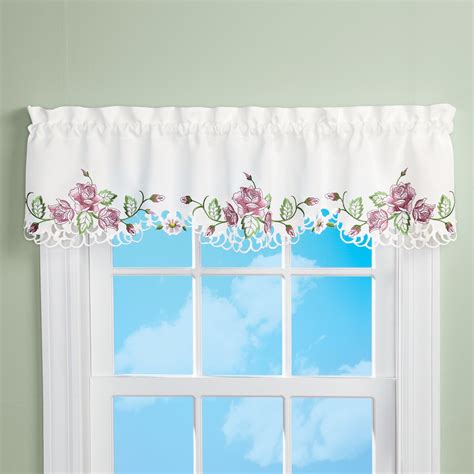 Delicate Embroidered Roses Window Valance Curtains Collections Etc