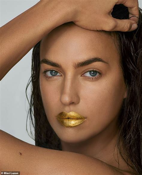 irina shayk poses naked while wearing a 24 karat gold lip mask daily mail online