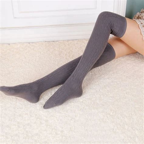 Yjsfg House Women Stockings Winter Knee High Thigh Knitting Warm Cotton Stockings Lady Striped