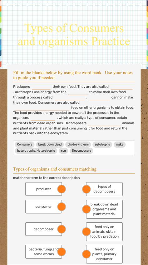 Types Of Consumers And Organisms Practice Interactive Worksheet By