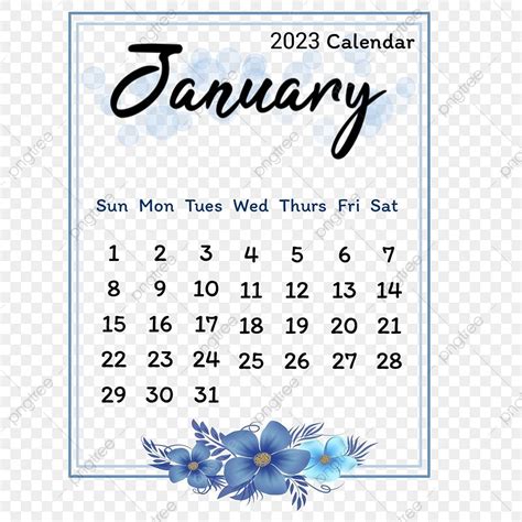 Calendrier De Janvier 2023 Avec Fleur Bleue Png Clipart Calendrier