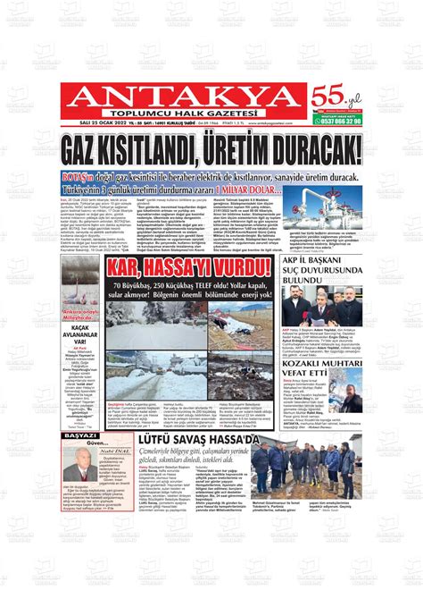 25 Ocak 2022 Tarihli Antakya Gazete Manşetleri