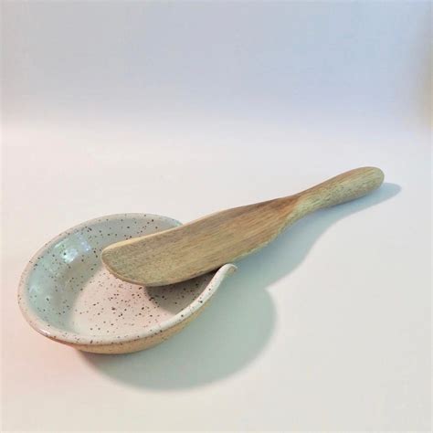 Spoon Rest Speckled White Handmade Ceramic Etsy
