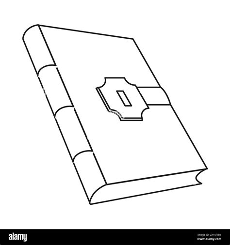 Line art black and white locked book. Girl secret diary. Fairy tale