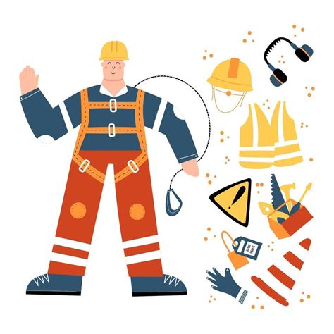 Industrial Worker In Safety Harness With Safety Equipment Clipart