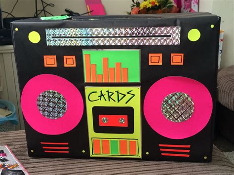 A banner, some photo props, and food tags. Handmade retro neon boom box Card box... Looked perfect on ...