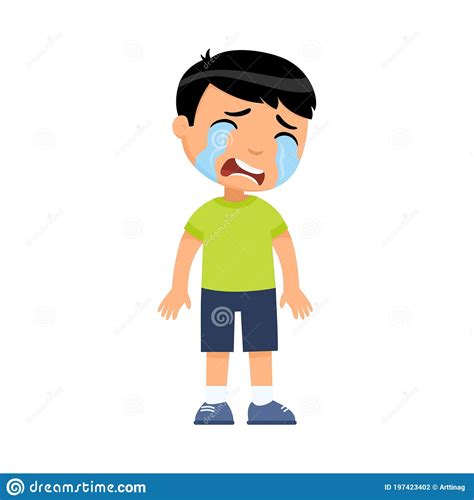 Crying Sad Little Boy Flat Vector Illustration Stock Vector