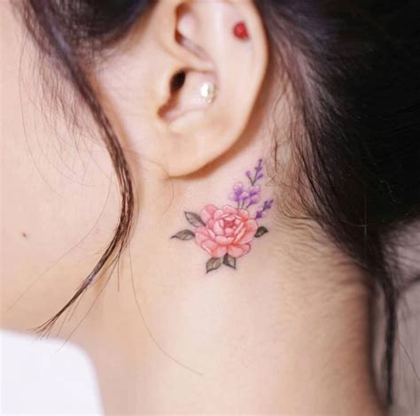 Small Behind The Ear Watercolor Flowers Tattoo ♡♡ Flower