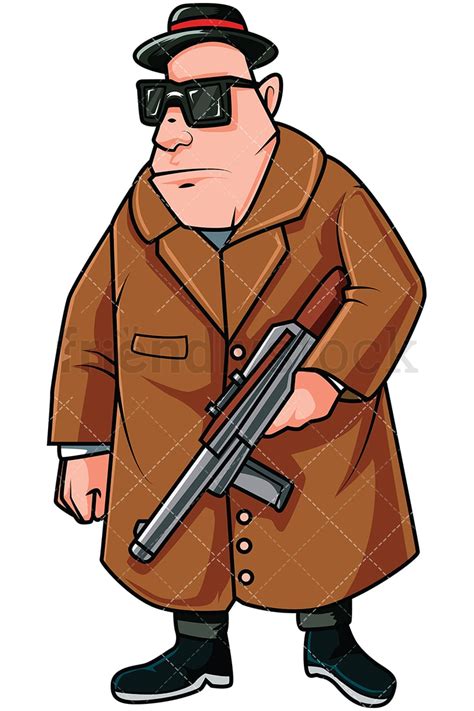 russian mafia hitman holding machine gun vector cartoon clipart friendlystock