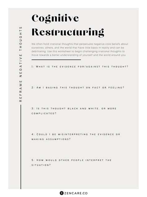 Cognitive Restructuring Worksheet Zencare Blog