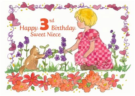 It's nice to see you smile every day as the morning comes. Happy 3rd Birthday Sweet Niece Little Girl Pet Kitten Watercolor card #Ad , #AD, #Sweet, #Niece ...