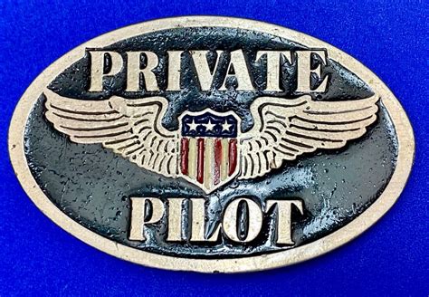 Private Airplane Pilot Wings And Shield Oval Enameled Gem