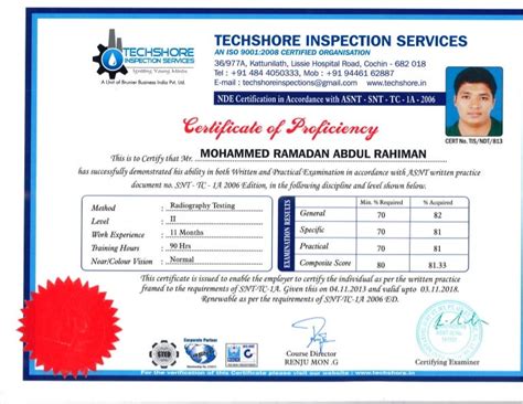 Certificate Of Proficiencey In Radiography Testing