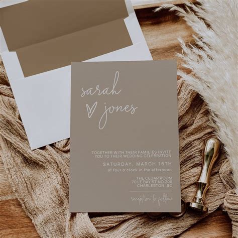 Minimalist Wedding Invitation Suite Template Beige Modern Etsy Uk