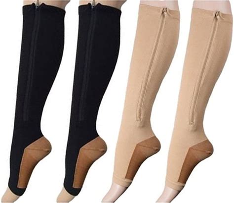 Lingsss Zip Compression Socks Medical 2 Pair Toeless Nurse Compression Socks With