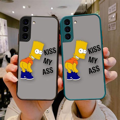 The Simpsons Funny Bart Simpson Kiss My Ass Matte Cell Phone Case For Samsung Galaxy S22 S21 S20