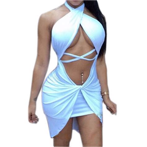 Women Halter Neck Outfit Bare Midriff Backless Sexy Wrap Chest Clubwear Dress Ebay