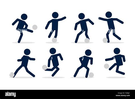 Set Of Football Or Soccer Player Footballer Actions Poses Stick Figure