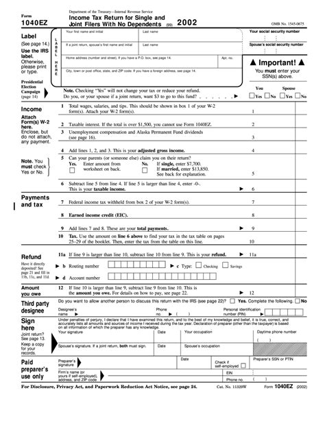 Form 1040ez Tax Table