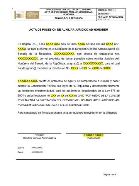 Th Fr44 Formato Acta De Posesión Judicante Pdf