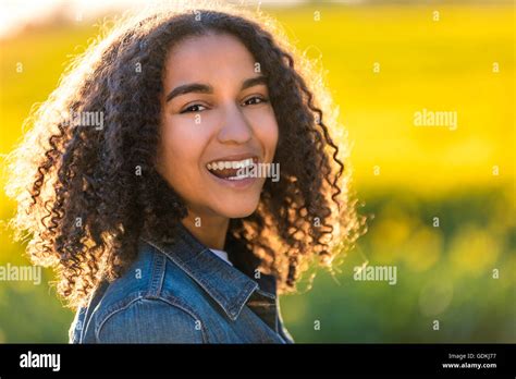 Beautiful Happy Mixed Race African American Girl Teenager Female Young