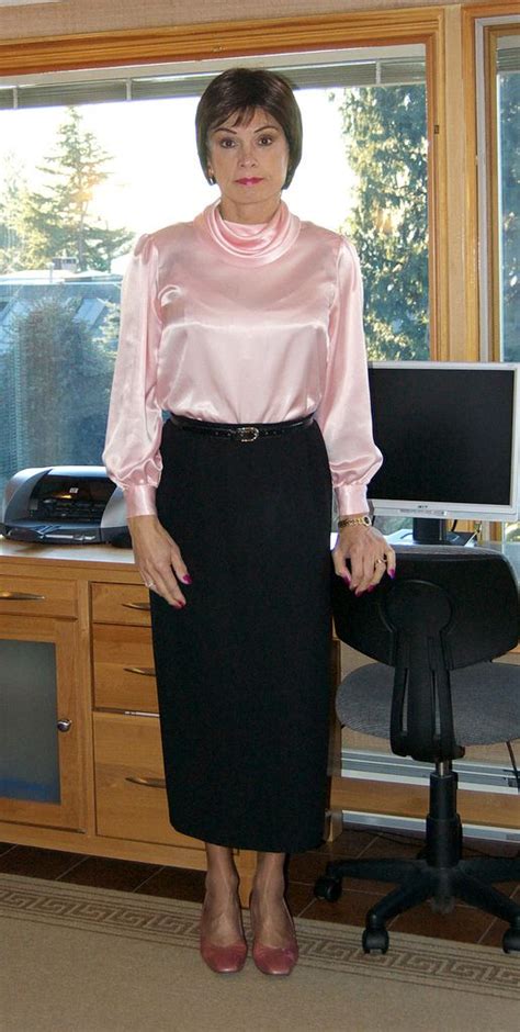 0996 Pink Blouse And Black Skirt Beautiful Blouses Pink Blouse Shiny